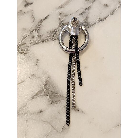 Simply Vera Vera Wang Silver-Tone & Black Chain Drop Circle Stud Earrings - Picture 5 of 5